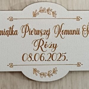 144 TABLICZKA  PAMIĄTKA PIEWSZEJ KOMUNII PERSONALIZOWANAz HDF OK.8x5cm
