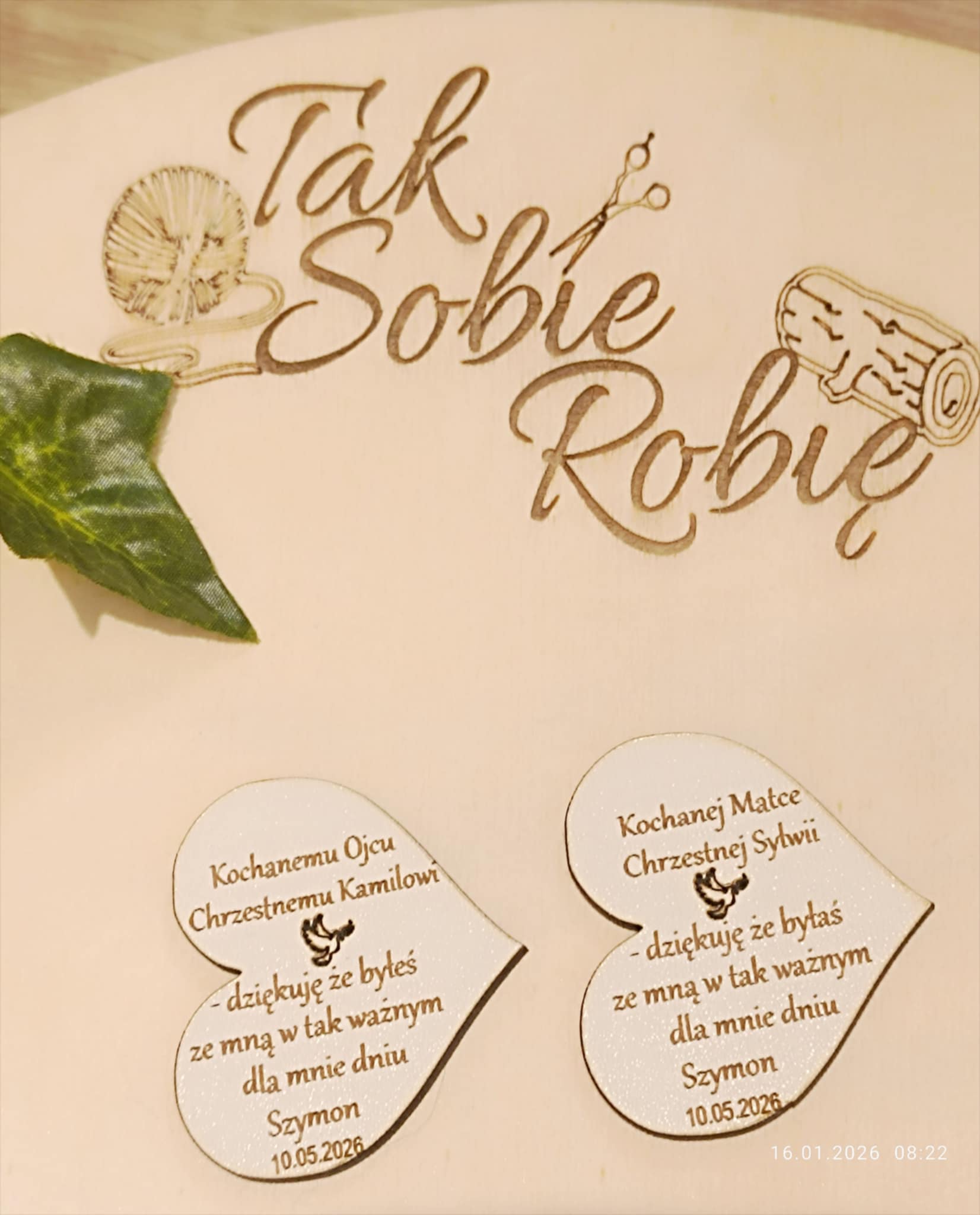 139 SERCA PERSONALIZOWANE DO MAKRAMY PODZIEKOWANIE DLA CHRZESTNYCH z HDF OK.4,5x5CM