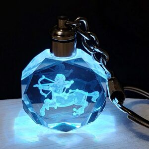 ŚWIECĄCY BRELOK SZKLANY Z GRAWEREM 3D W ŚRODKU SZKŁA ZNAK ZODIAKU