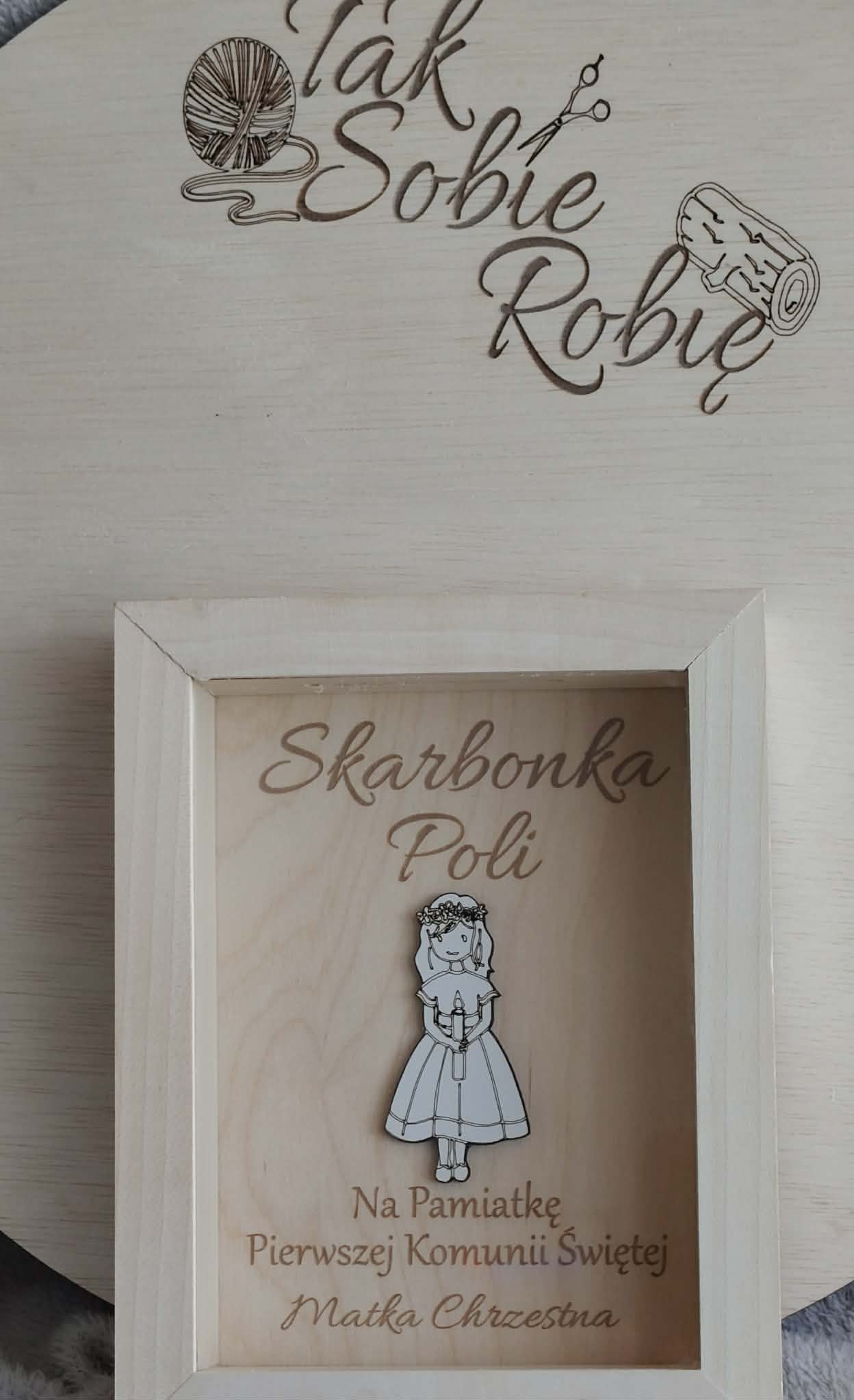 SKARBONKA KOMUNIJNA DOWOLNY NAPIS I IMIĘ